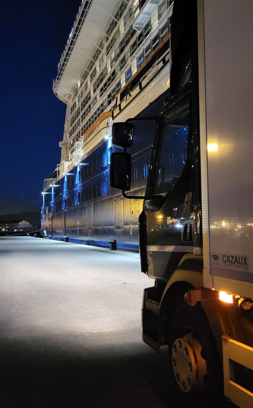 picture of our vehicule delivering a cruise ship