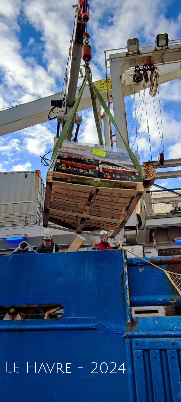 picture of a pallet delivery to a ship in dry dock