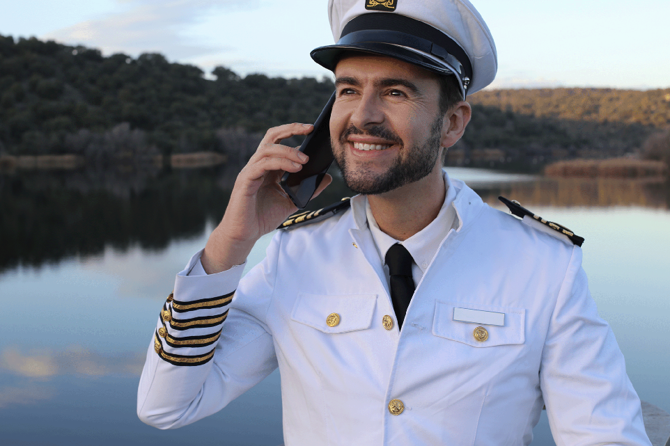 cruise captain on the phone