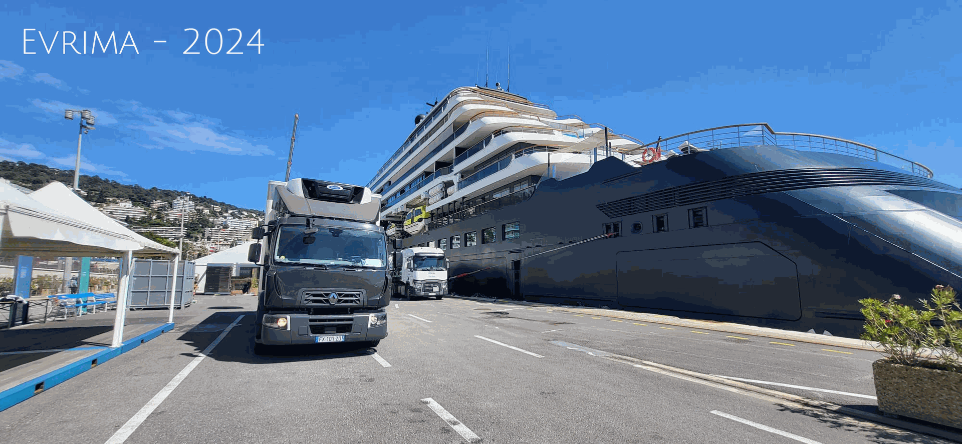 Picture of our truck delivering the Evrima from the Ritz Carlton Yacht Collection